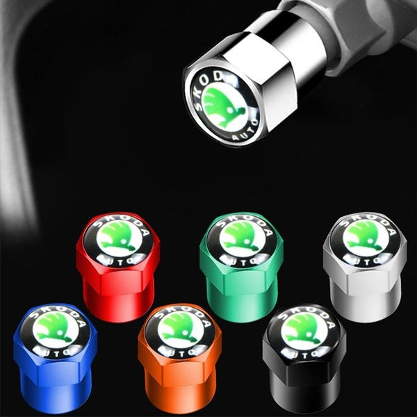 4pcs Metal Car Badges Wheel Tire Valve Caps Covers Dust-proof Accessories For Skoda KAMIQ SUPERB RAPID KAROQ FABIA YETI