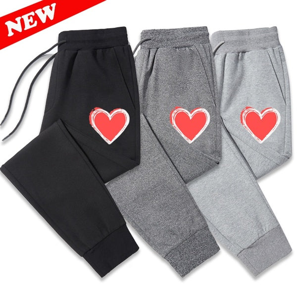 Autumn Winter Loose Sweatpants for Women Comfort Soft Cotton Long Pants High Waist Casual Heart Printed Jogger Trousers Womens Sports Fitness Jogging