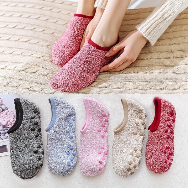 Floor Boat Socks for Women Men Winter Warm Cotton Plush Breathable Non-Slip Socks Solid Short Socks Slippers Indoor Sock