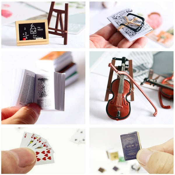 Dollhouse Accessories Miniatures Mini Balloon Violin Poke Books Blackboard Miniatures Collection