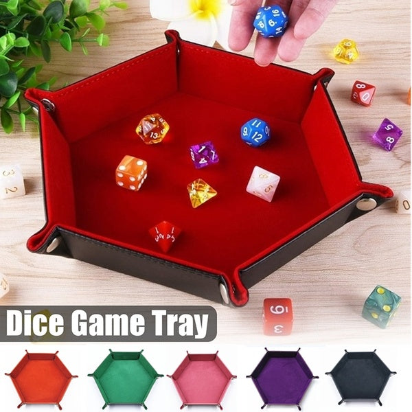 Square Board PU Leather Folding Hexagon Dice Box Tray for Games Dice Storage Case