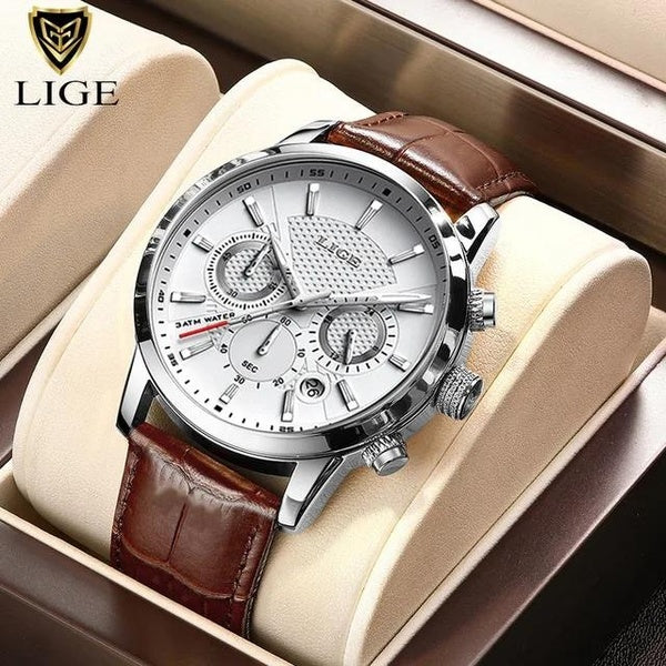 LIGE 2024 Montre Hommes Mode Sport Quartz Horloges Hommes Montres Top Marque En Cuir Militaire Étanche Date Montre Relogio Masculino + Boîte
