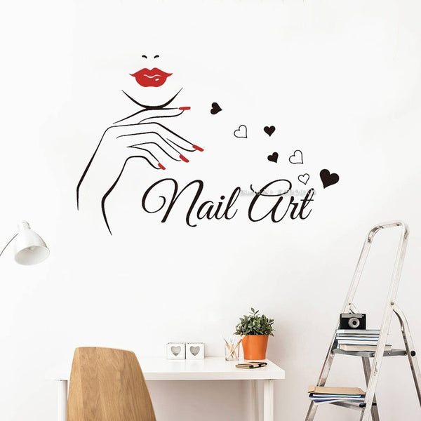 Two Colors Nail Art Decals Beautiful Nails Salon Vinyl Beauty Salon Decoration Custom Nail Lips Color Shop Window Sticker