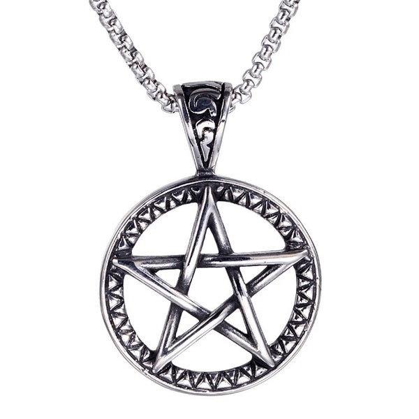 Pentacle Pentagram Star Pewter Pendant with Choker Necklace