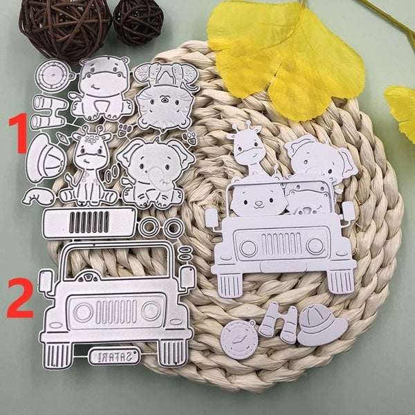 Cute Animals on The Car Metal Cutting Dies for Scrapbooking DIY Cards Stencil Paper Craft Handmade Album