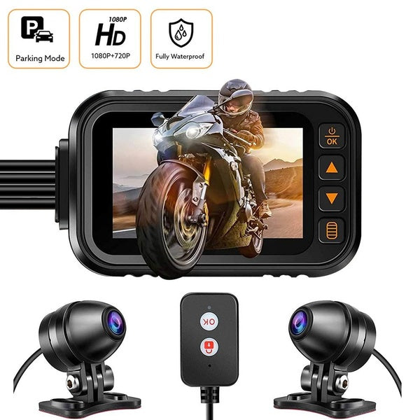 Motorcycle Camera Dash Cam,MT35 1080P+720P Dual AHD Front Rear Bike Dashcam with 3'' IPS Screen G-Sensor Parking Mode Waterproof Loop Recording Bike