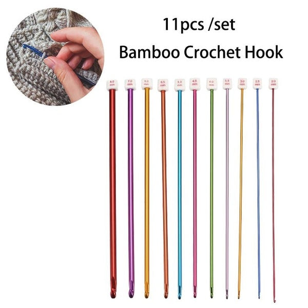 11pcs 2.5 to 8 mm Aluminum Golden Knitting Needles Kit with Tube Crochet Hook Weave Crochet Needles Set 27cm Length for DIY Weave Craft Yarn Beginner