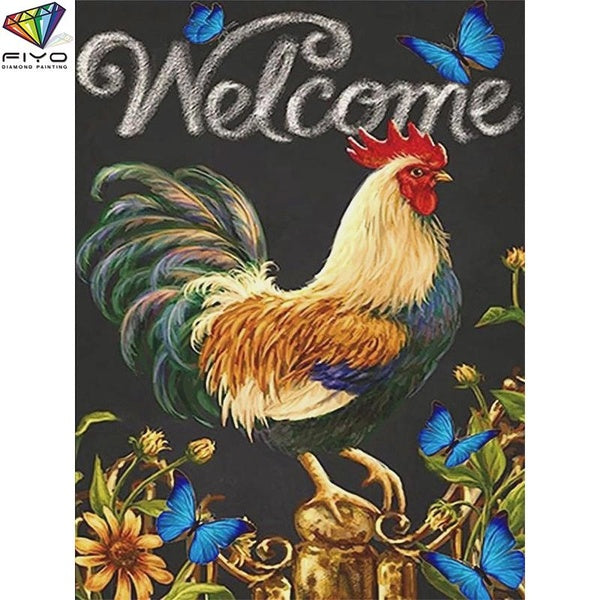 FIYO Rooster DIY 5D Diamond Painting Full Drill with Number Kits Home and Kitchen Fashion Mosaic Diamond Painting Canvas Wall Decoration Gift Crafts