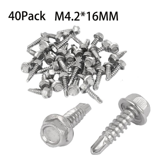 M4.2 x 16mm Male Thread Hex Washer Head Self Drilling Tek Screws 40 Pcs