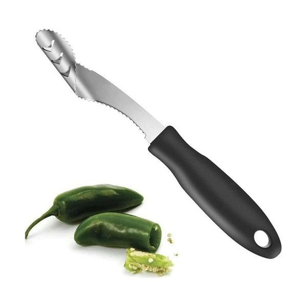 Stainless Steel Pepper Corer with Serrated Teeth and Rubber Grip for Easy Seed Removal or Cutting Off The Top of Vegetables, Kitchen Tool for Roastin