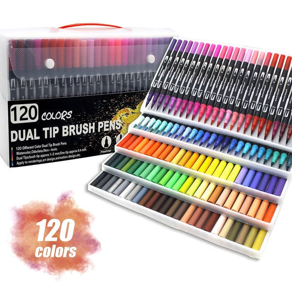 120 couleurs marqueurs d'art double pointe pinceau de coloriage Fineliner stylos de couleur marqueur d'eau calligraphie dessin croquis livre de color
