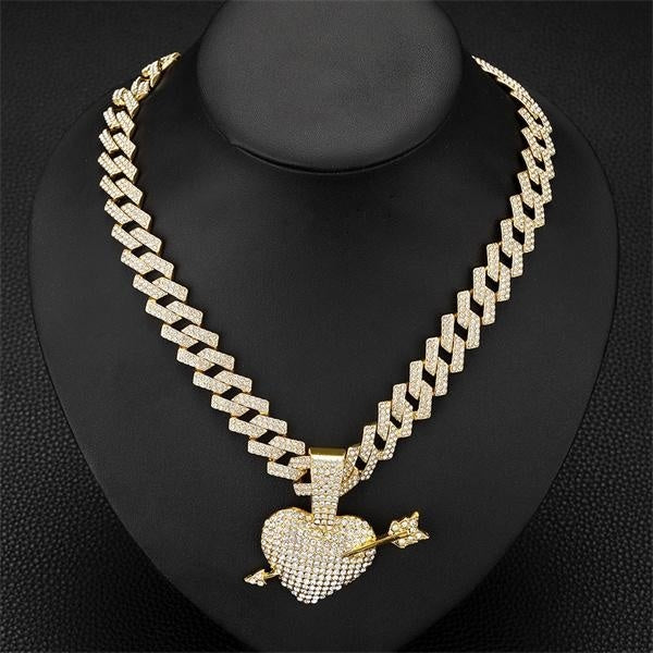 Hip Hop Punk Luxury Rhinestone Heart-shaped Pendant Necklace for Women Men15mm Iced Out Cuban Link Cuban Chain Necklace Charm Jewelry Accessories Fa Matron Inn