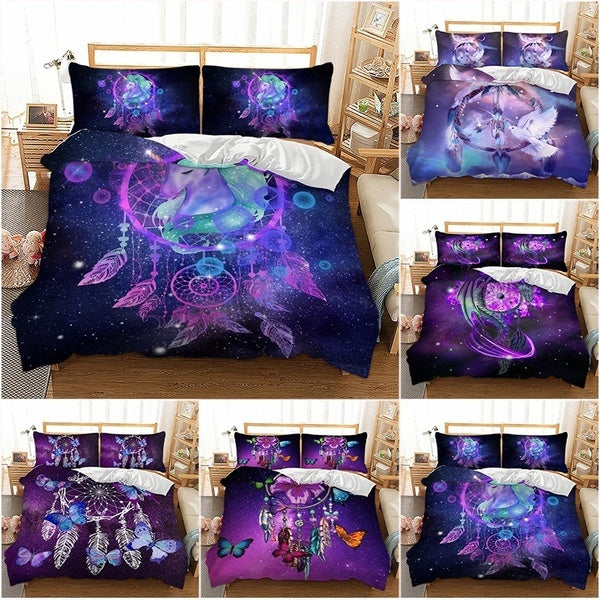 Starry Dream Catcher Series Purple Duvet Cover with Pillow Cover Bedding Set Single Double Twin Full Queen King Size Bed Set for Bedroom Decor