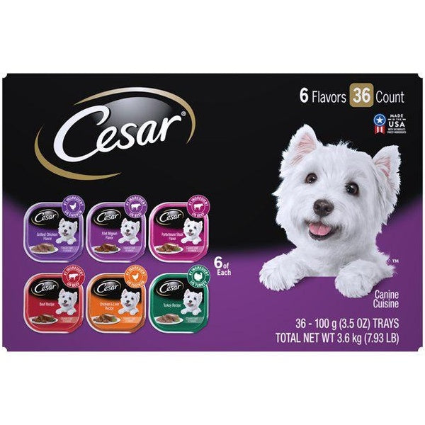 Cesar Classic Loaf In Sauce Wet Dog Food Variety Pack, 3.5 oz Trays (36 Pack)