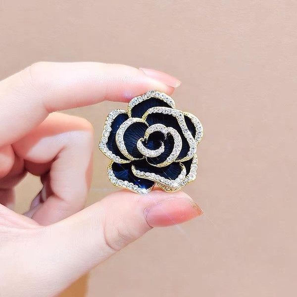 1pc Vintage Black Rose Brooch For Ladies Luxury Zircon Collar Accessories Gift Jewelry Wholesale Matron Inn