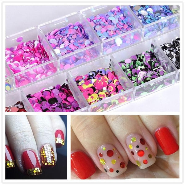 12 Grids Mixed Color 3D Ultrathin Sequins Nail Glitter Flakes 1-2-3mm Sparkly DIY Tips Dazzling Paillette Nail Art Decorations