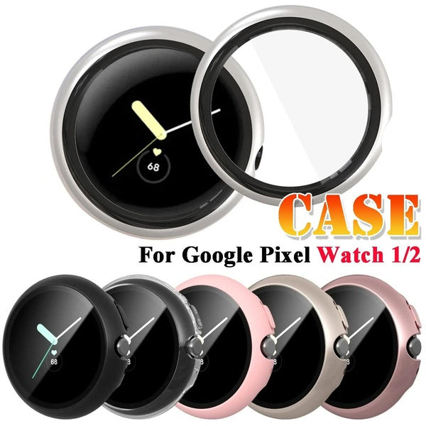 YuiYuKa PC Case with Film for Google Pixel Watch-Pixel Watch 2 Screen Protector Tempered Bumper Cover Frame Film PC Hard-Shell for Pixel Watch Access