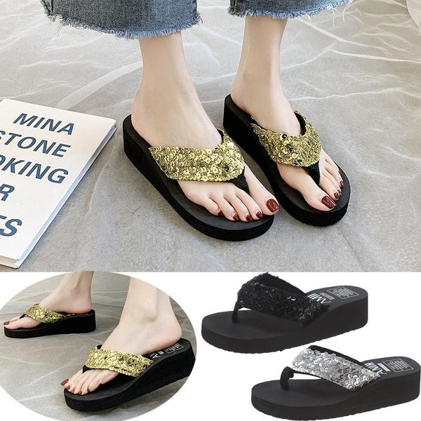 Mode Dame Pantoufles Chaussures Rétro Femmes D'été Strass Compensées Tongs Pantoufles Décontractées Sandales Plates Plage Bout Ouvert Pantoufles Plat