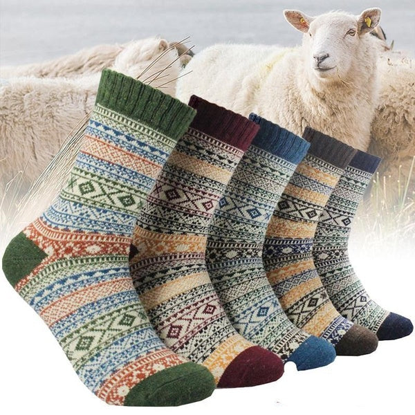 1-5 Pairs-Set Mens Wool Socks Thick Thermal Hiking Winter Warm Boot Heavy Soft Cozy Socks Thermal Stripe Wool Crew Socks for Cold Weather