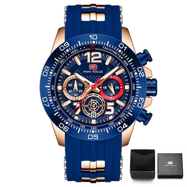 Marque de mode MINI FOCUS Hommes Montre À Quartz Sport Étanche Lumineux Chronographe Bande De Silicone Montres-Bracelets