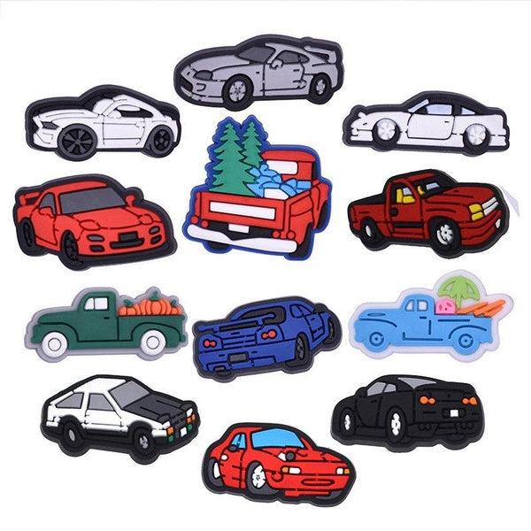 12pcs Car Croc Charms Fit JIBZ Sandals Accessories DIY PVC Garden Shoe Decoration Kids Xmas Gifts