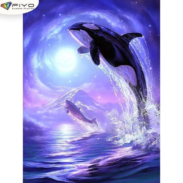 Whale DIY 5D Diamond Painting Full Drill with Number Kits Home and Kitchen Fashion Crystal Rhinestone Cross Stitch Embroidery Paintings Canvas Pictur