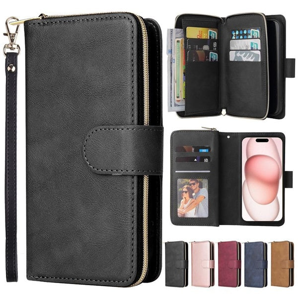 Wallet Multi-card slot Zipper Photo Frame Stand Hand Strap Magnetic Flip PU Leather Case For iPhone 15 15 Plus 15 Pro 15 Pro Max 14 Pro Max 14 Plus 1