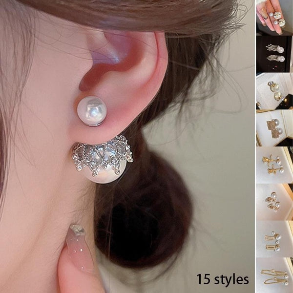 Women's 925 silver needle earrings with diamonds and pearls on both sides with earrings Stylish style earrings fashionable accessories and design sen Matron Inn