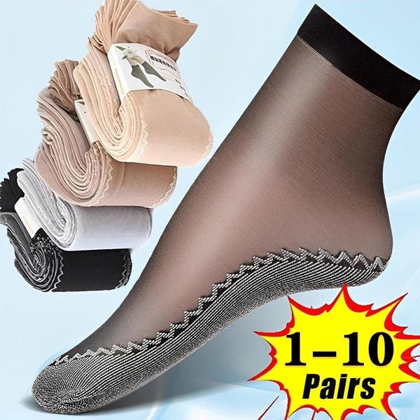 1-5-10pairs Ultra-thin Transparent Crystal Silk Socks Stockings High Elastic Black Nylon Short Socks Women Ankle Socks Breathable Comfort Socks