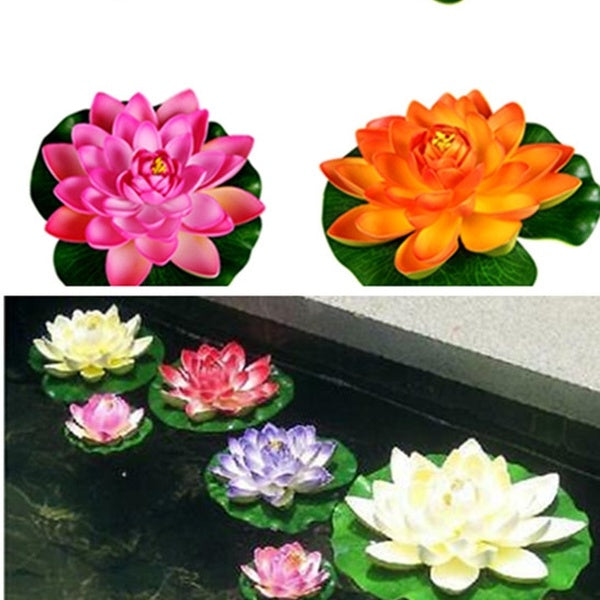 2Pcs Lotus flowers Artificial Plants Water floating plant Pool Fish Tank Decor
