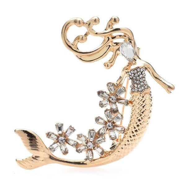 Charming Mermaid Brooches For Women Rhinestone Beautiful Fish Lady Figure Party Office Brooch Pins Gifts