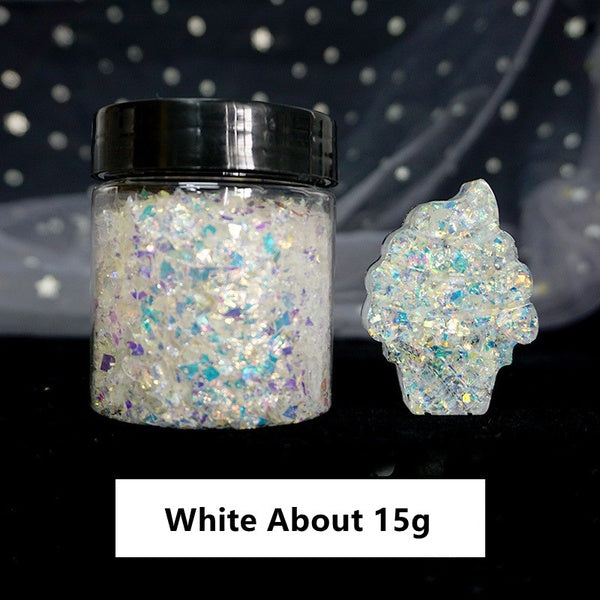 White Iridescent Glitter Irregular Flakes Resin Shaker Fillers Fillings DIY Crafts Nail Art Decorations Shiny Mermaid Sequins