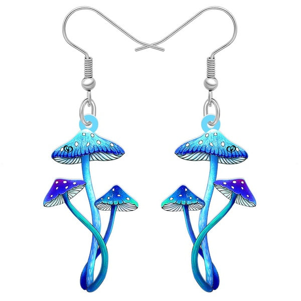 Boucles d'oreilles pendantes en forme de champignon bleu, nouveauté en acrylique, breloque plante de saison, bijoux cadeaux, accessoires pour femmes