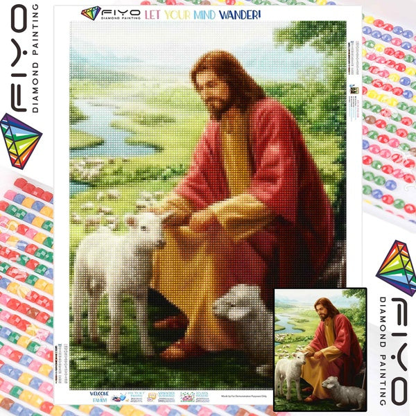 FIYO Jesus DIY 5D Diamond Painting Full Drill with Number Kits Home and Kitchen Fashion Mosaic Diamond Painting Canvas Wall Decoration Gift Crafts fo