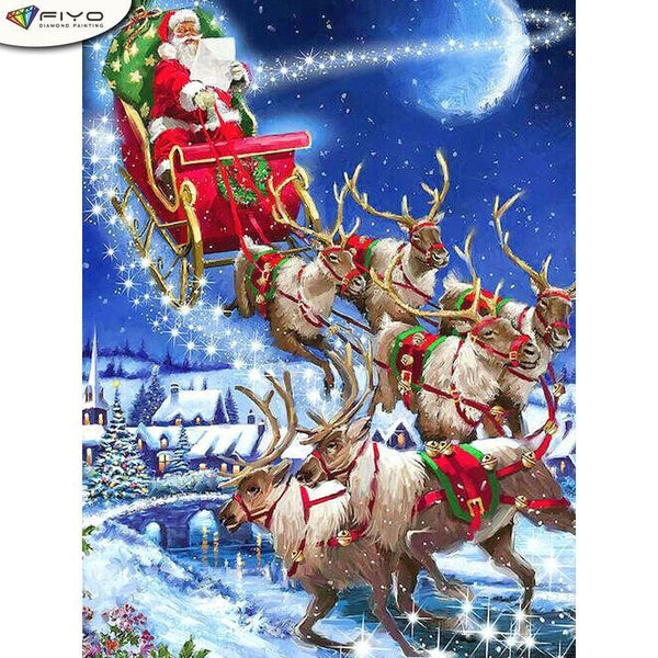 FIYO DIY 5D Christmas Diamond Painting Full Drill with Number Kits Home and Kitchen Fashion Cross Stitch Embroidery Paintings Canvas Pictures Wall De
