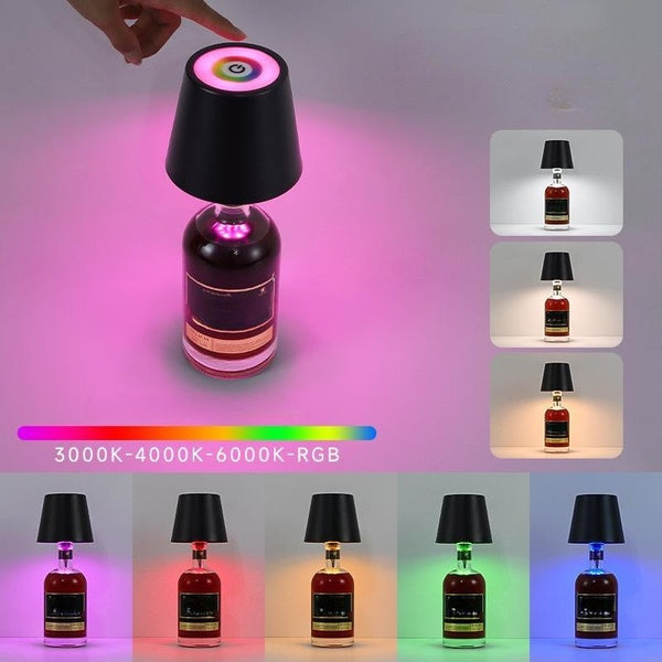 New RGB Plug-in Wine Bottle Light Metal Wine Bottle Table Lamp Rechargeable LED Lighted Table Lamp Champagne Bottle Light Ambient Light Suitable for