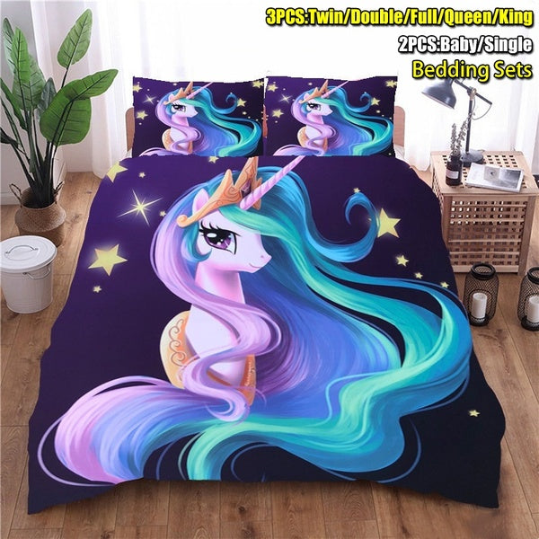 3D Print Duvet Cover Set 2-3PCS Colorful Cartoon Unicorn Bedding Set for Kids Bedroom Baby Single Twin Double Full Queen AU-UK-US King Size