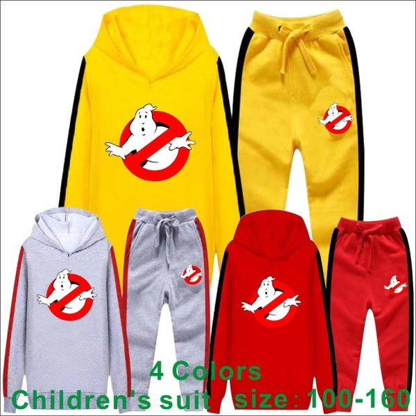 Latest Hot Sale Ghostbusters Squad Children's Fashion Sweater Suit Long-sleeved Hoodie and Pants Two-piece Hooded Sweatshirt Suit Sportswear Boys and