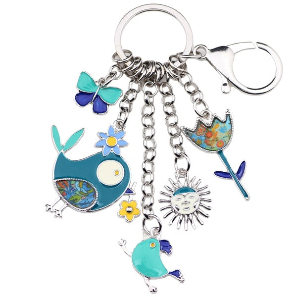 Enamel Alloy Bird Sun Flower Butterfly Keychains Plants Key Ring Animal Jewelry for Women Girls Handbag Purse Charms Gift Accessory