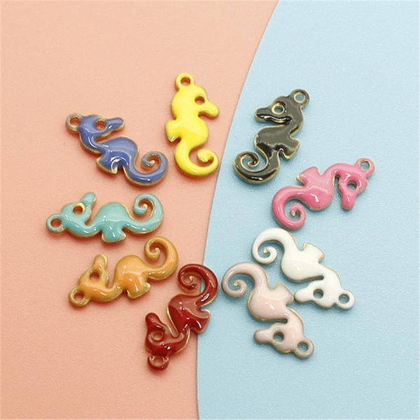 20PCS Fashion Jewelry Oil Drop Octopus Fish Charms Plated Oil Drop Enamel DIY Metal Necklace Earring Pendants 12X6MM