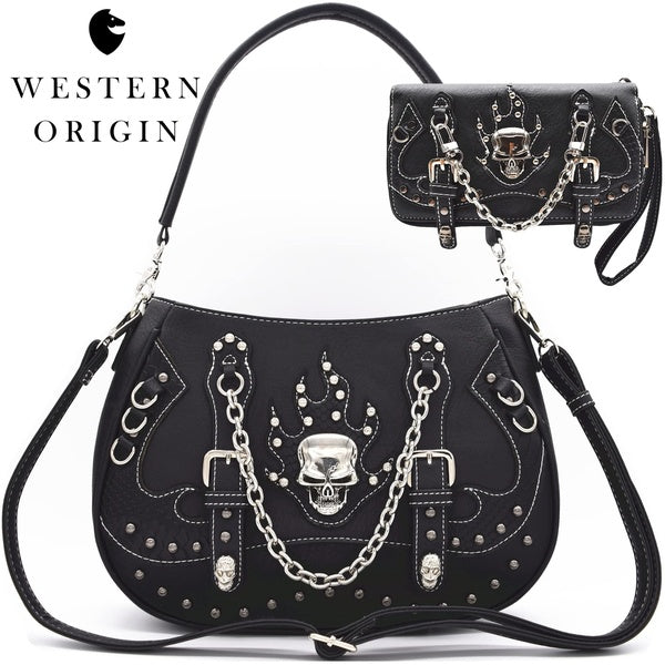 Gothique Crâne Punk Goth Chaîne Dissimulée Sac À Main Clouté Sac À Bandoulière Bretelles Amovibles Sac À Bandoulière Cartable Femmes Sac À Main Porte