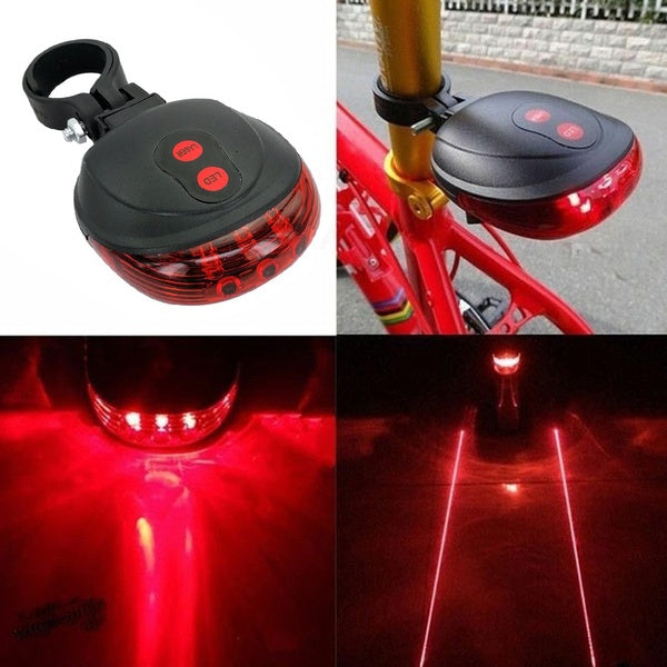Bike 2 Laser 5 LED Lampe Lumière Arrière Clignotant Cyclisme Vélo Tail Avertissement