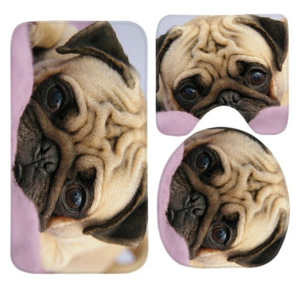 Animaux Carlin Chien Tapis De Bain Ensemble 3 Pièce Tapis De Salle De Bains Ensemble Antidérapant Tapis De Salle De Bains Tapis Contour Toilette Couv