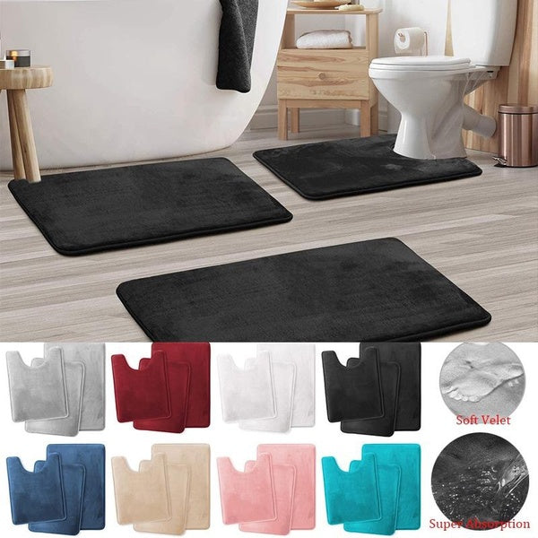 1-2-3 Pcs Set Bathroom Rugs - Memory Foam Bath Mat Bathroom Non Slip Bath Rugs Absorbent Velvet - Fast Drying Bath Mats - Bathroom Rug and Contour Ru