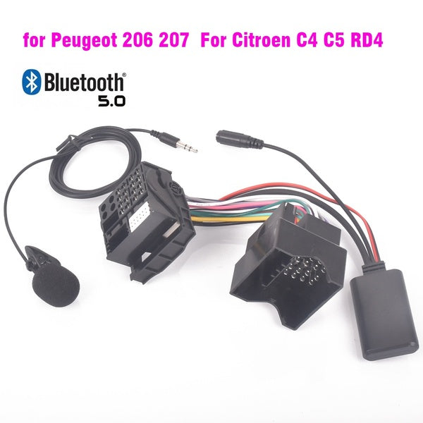 Pour Peugeot 206 207 307 301 407 Pour Citroen C4 C5 C6 Berlingo RD4 Radio Harnais Microphone Mains Libres Bluetooth 5.0 Adaptateur AUX