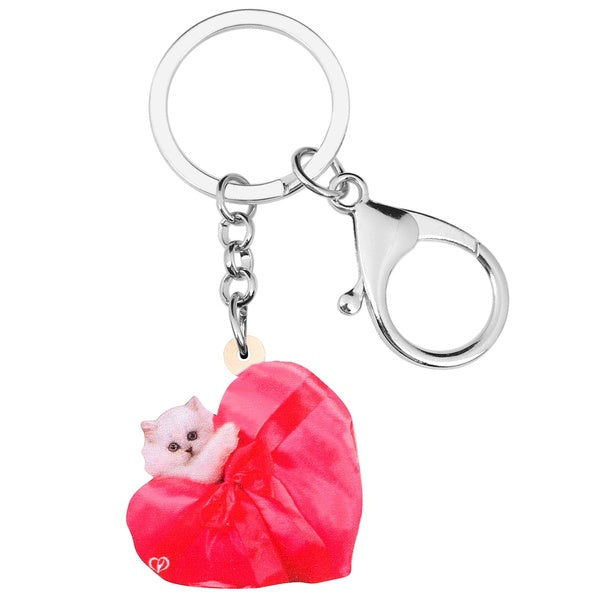 Acrylique Saint Valentin Amour Coeur Chinchilla Chat Chaton Porte-clés Porte-clés Animal Cadeau pour Femmes Sac À Main Sac À Main Charme Bijoux Pende