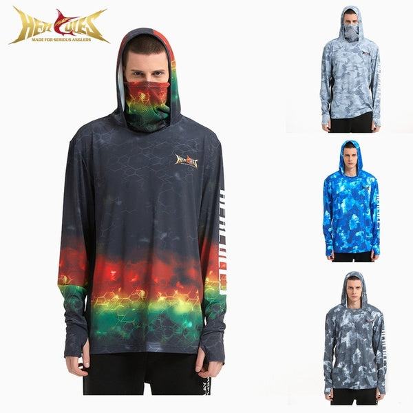 HERCULES Men's Fishing Hoodie Sun Protection Long Sleeve Fishing Shirt For Fishing Running Hiking Outdoor