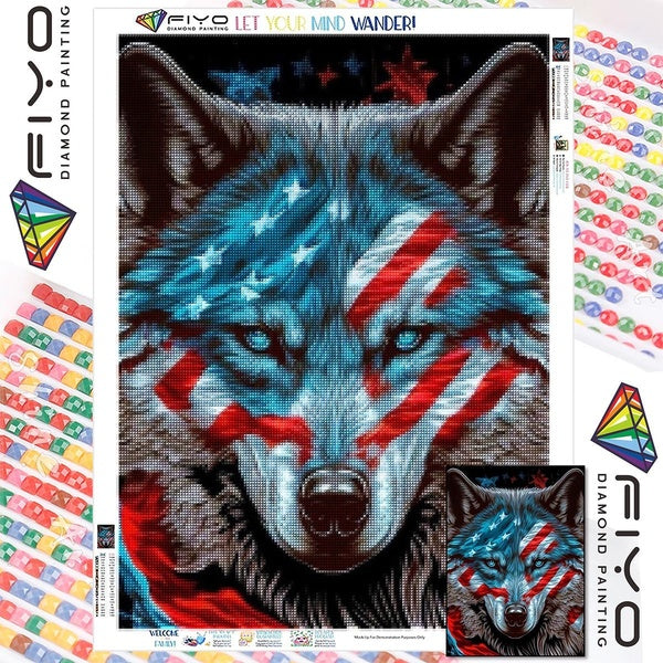 FIYO DIY 5D American Wolf Diamond Painting Full Drill with Number Kits Home and Kitchen Fashion Mosaic Diamond Painting Canvas Wall Decoration Gift C