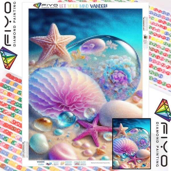 FIYO Sea Shell DIY 5D Diamond Painting Full Drill with Number Kits Home and Kitchen Fashion Mosaic Diamond Painting Canvas Wall Decoration Gift Craft