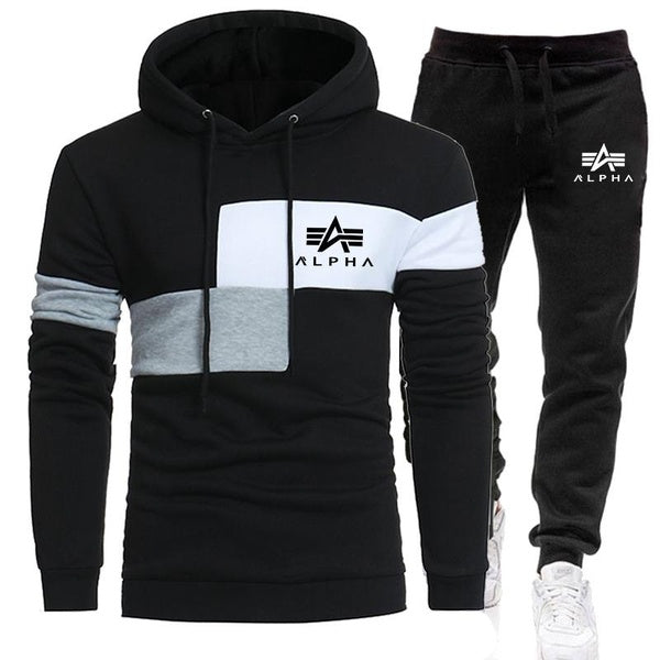 2023 Male Clothing Plus Size Men's Autumn Winter Patchwork Hoodie+Pants 2Pieces Sets Jesus Print Casual Tracksuit Fashion Sportswear